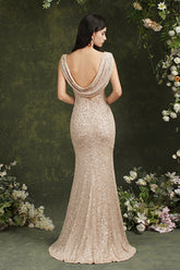 Sequins Mermaid Bridesmaid Dress Split With Drop Back-27dress